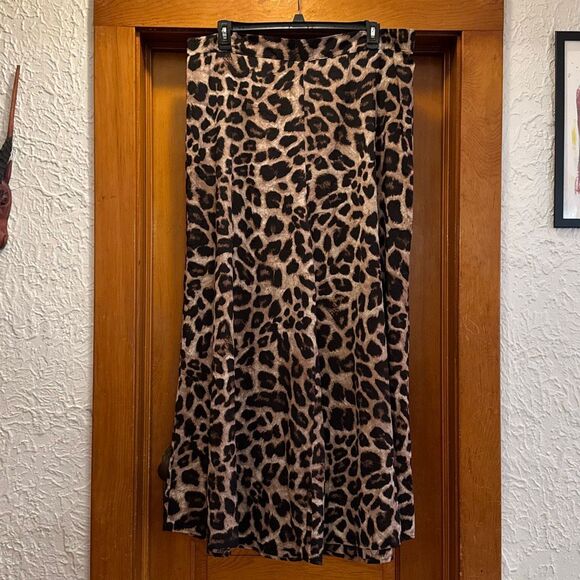 Tan Black Leopard Animal Print Gaucho Wide Leg Pants Women’s 3XL - Picture 1 of 8